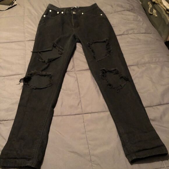 Women’s boo-hoo blue destroyed black jeans size 4 - Picture 1 of 6